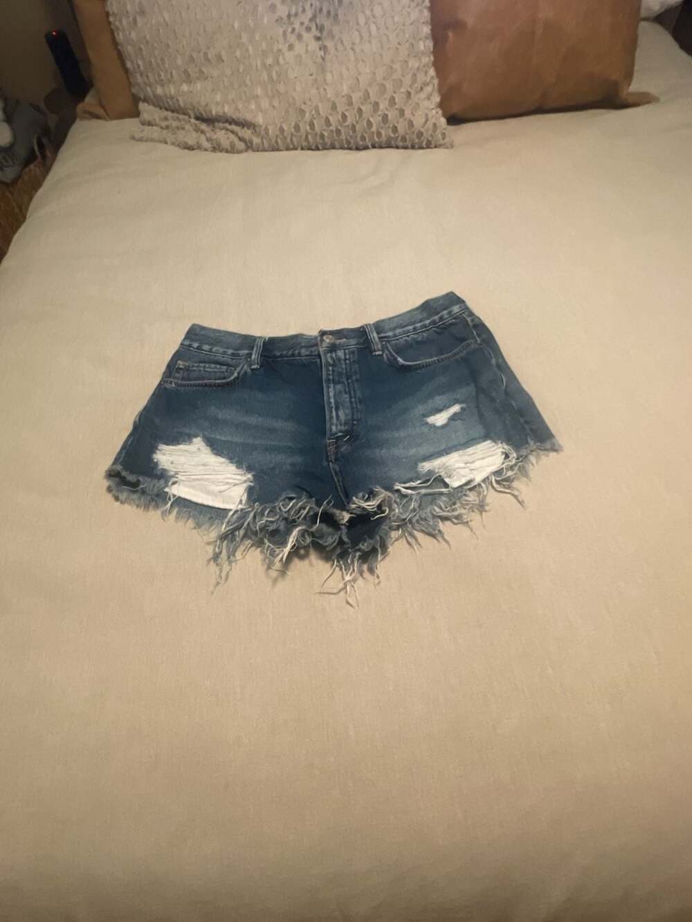 Free People We The Free Good Vibrations Cut Off Distressed Denim Shorts